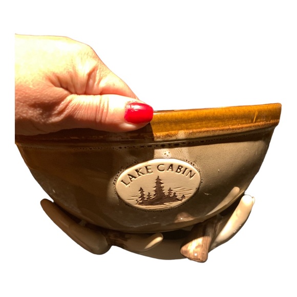 Exquisite Lake Cabin Woodland Home Studio Deer Antler Potter Bowl - 10" Wide - Picture 3 of 6